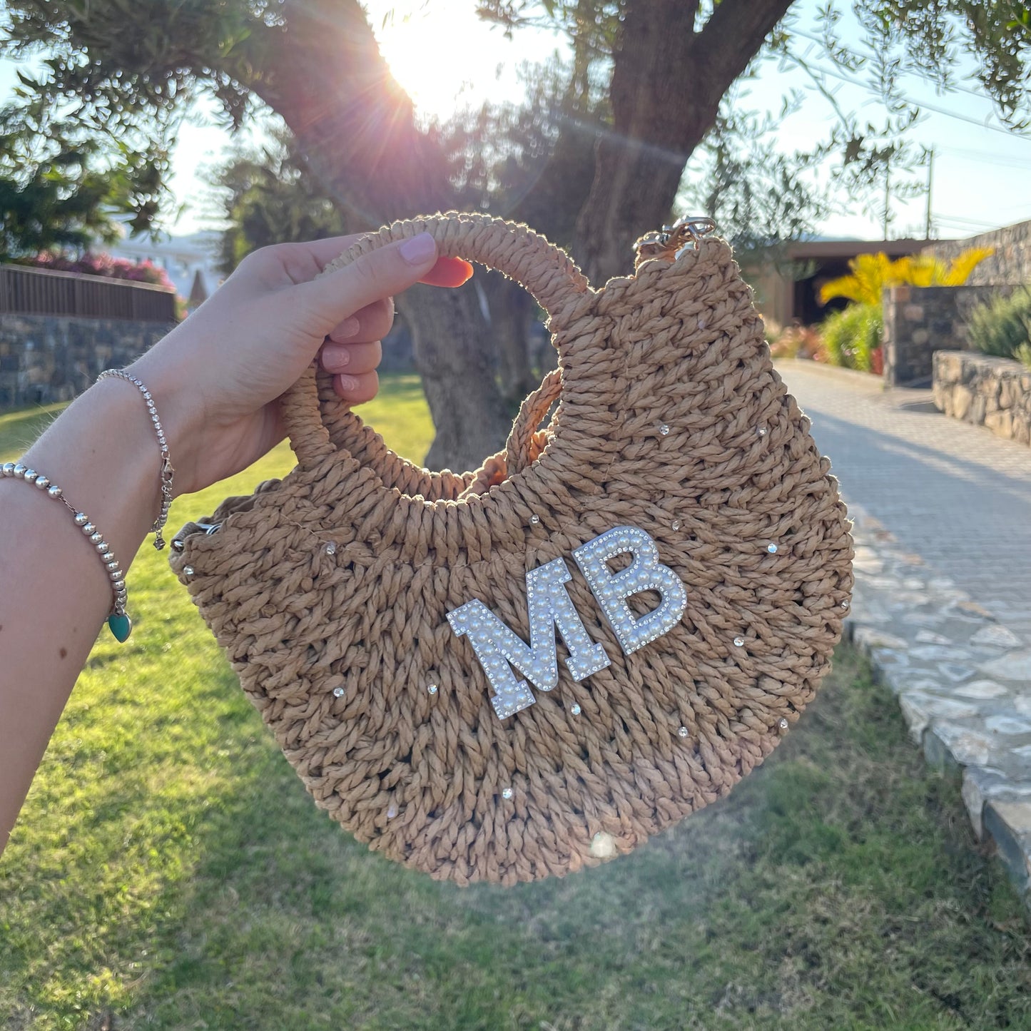 Personalised ADA Bling Straw Basket Bag