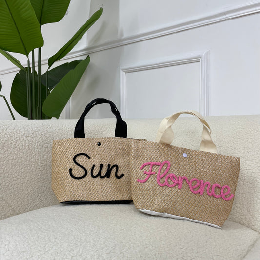 Personalised Mini Straw Hand Bag