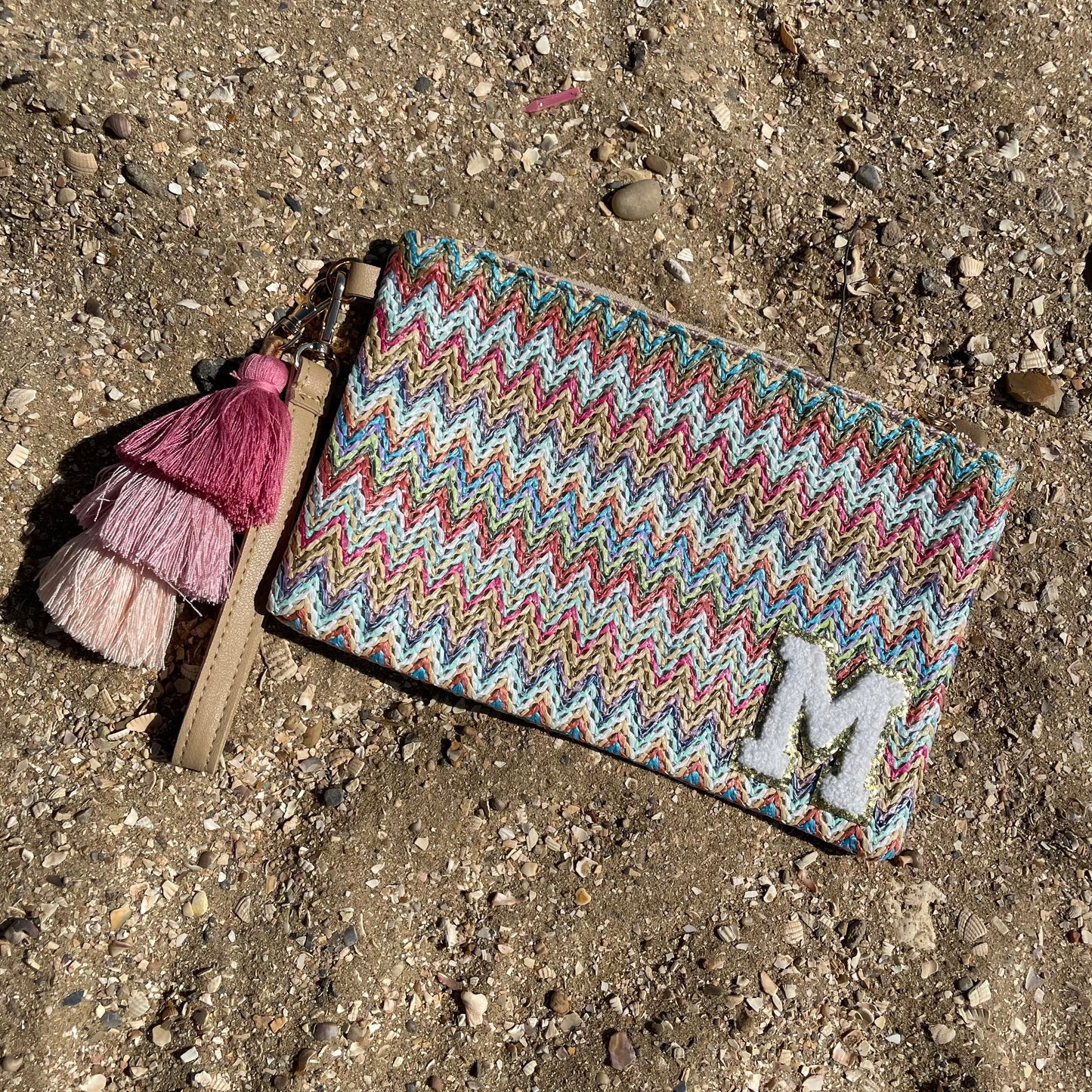 Personalised Chevron Zig Zag Pouch Clutch Patch Toiletry Makeup Cosmetic Bag