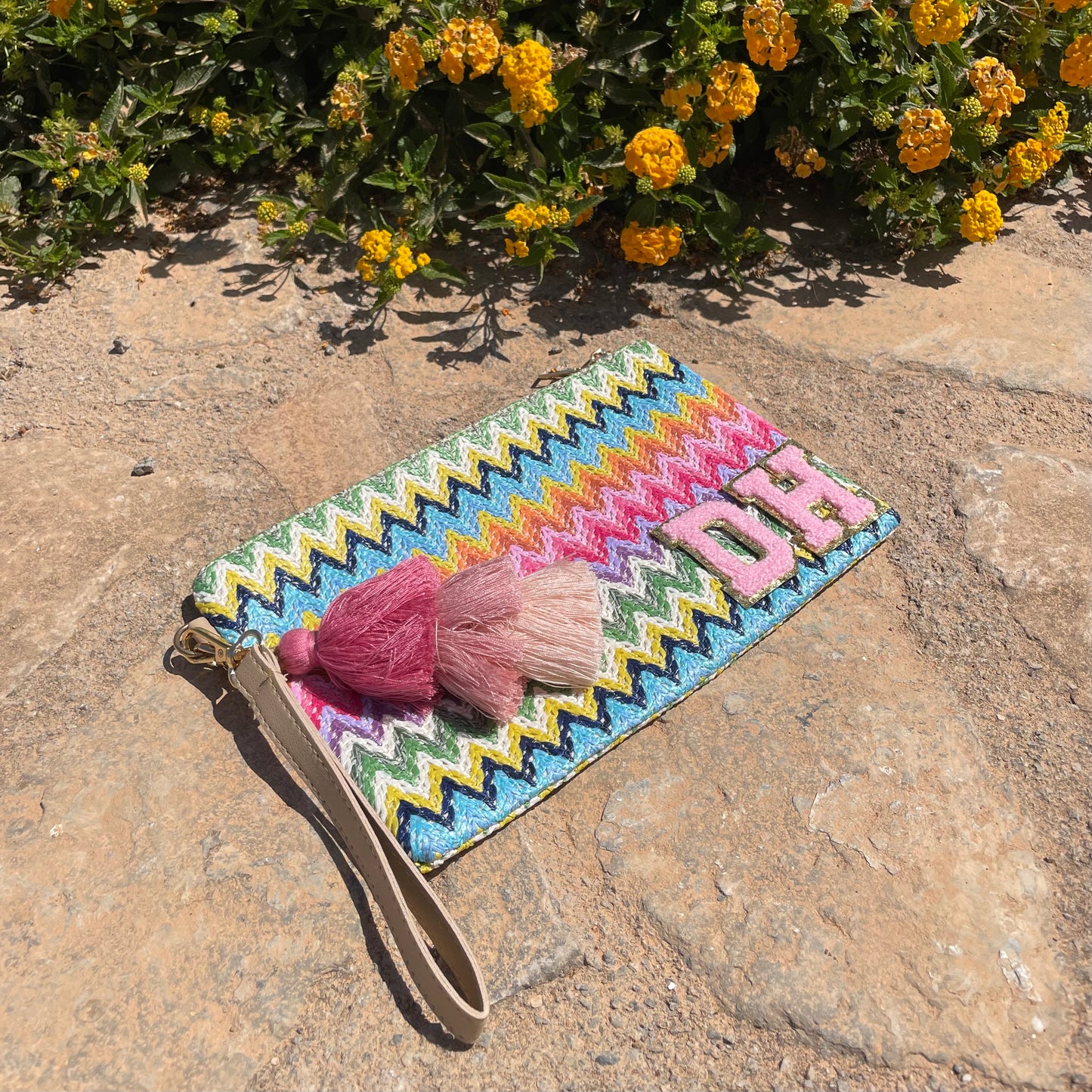 Personalised Chevron Zig Zag Pouch Clutch Patch Toiletry Makeup Cosmetic Bag