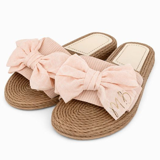 Personalised Nude Bow Summer Sliders Sandals