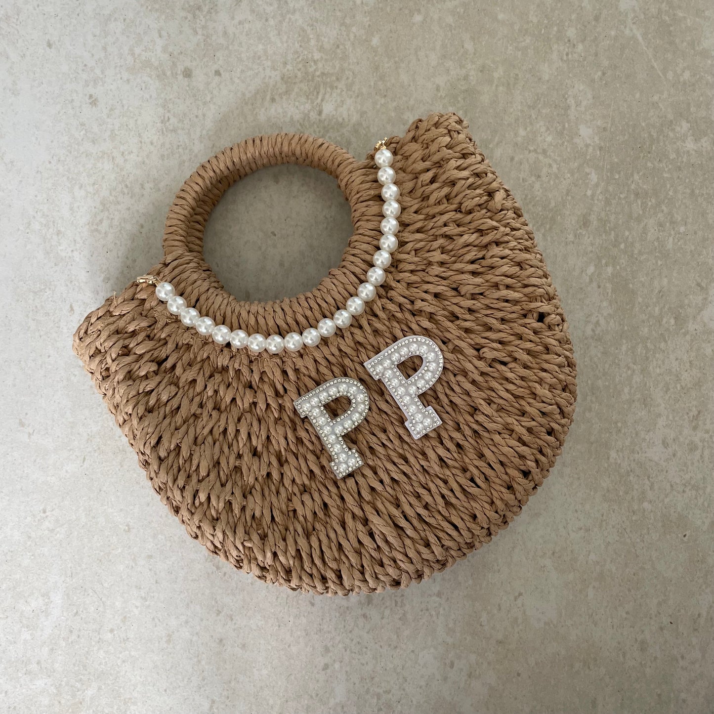 Personalised ADA Pearl Straw Basket Bag