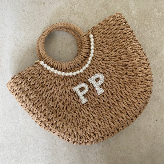 Personalised ADA Pearl Straw Basket Bag