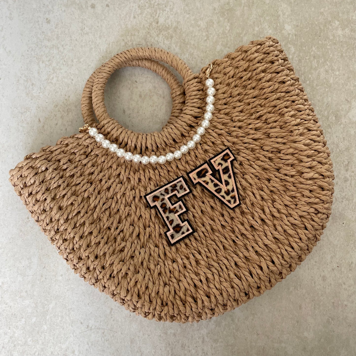 Personalised ADA Pearl Straw Basket Bag