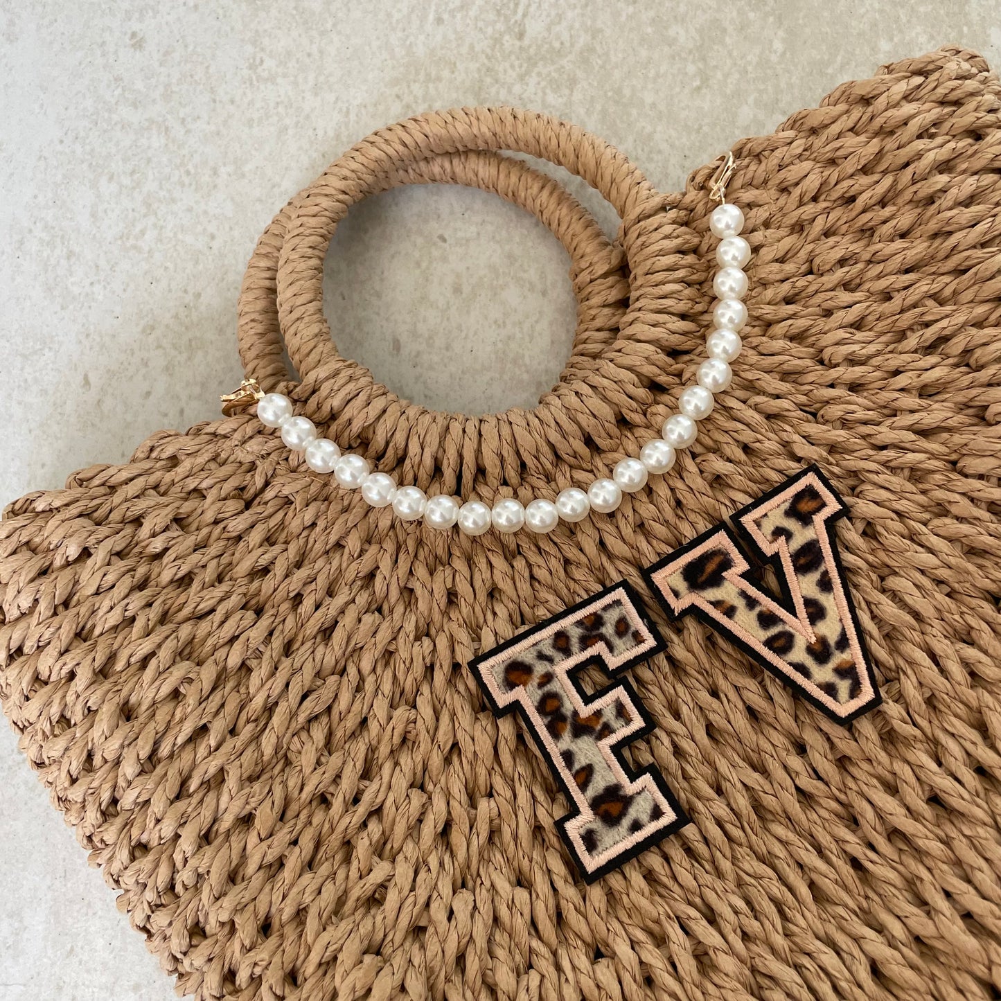 Personalised ADA Pearl Straw Basket Bag