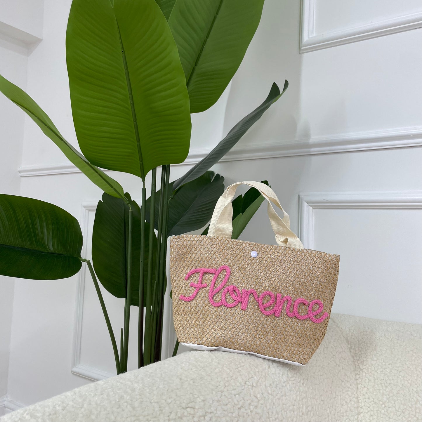 Personalised Mini Straw Hand Bag