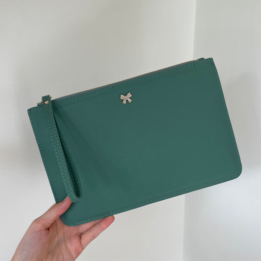 Bow Saffiano Leather Clutch Bag
