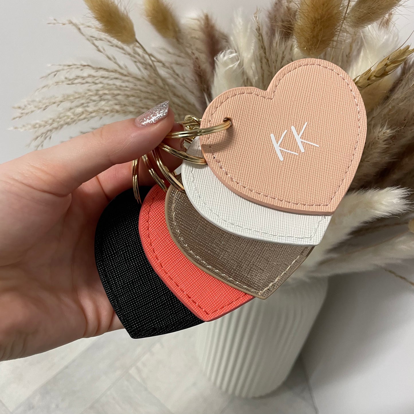 Personalised Saffiano Leather Heart key chains key rings