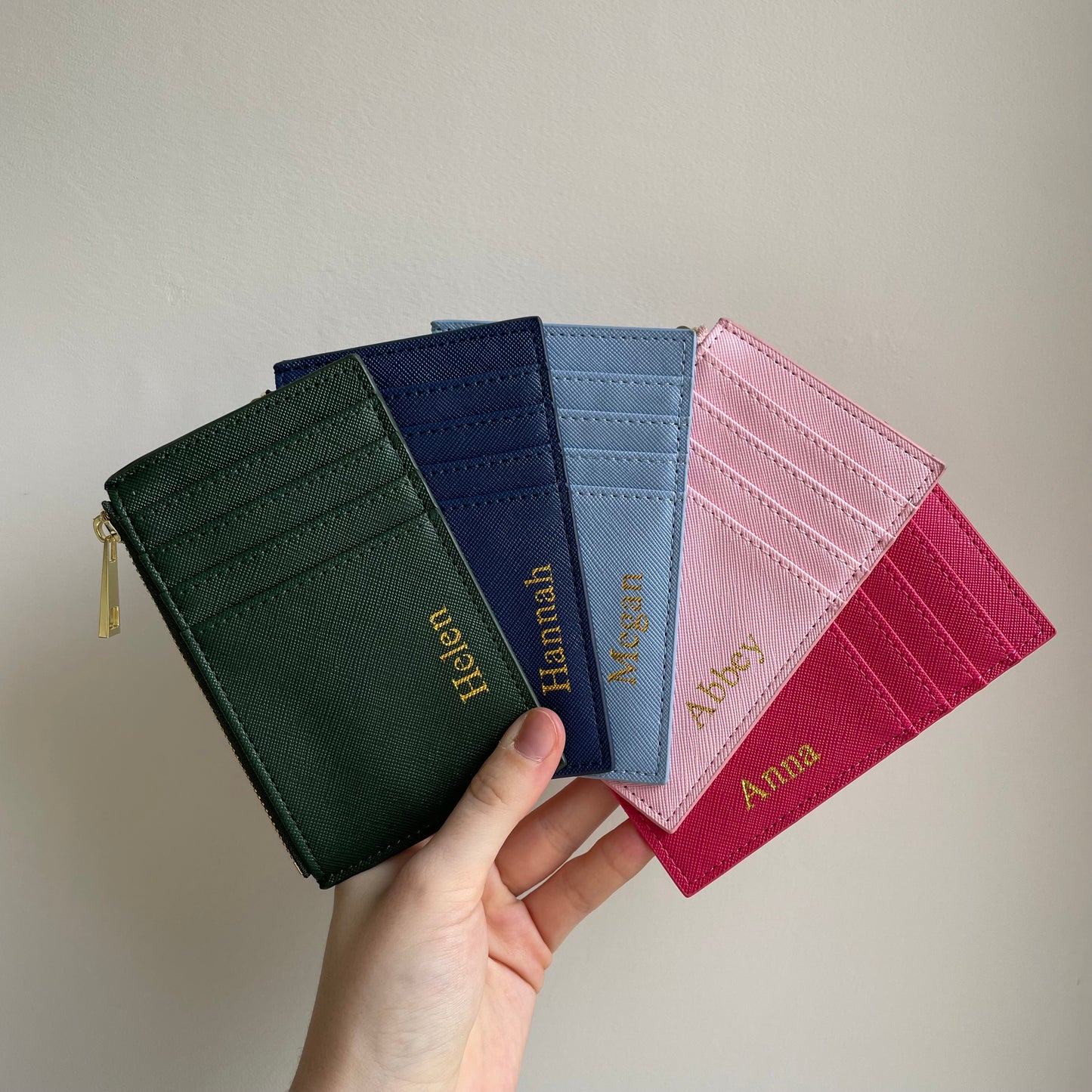 Personalised Embossed Saffiano Leather Card Holder Wallet Purse