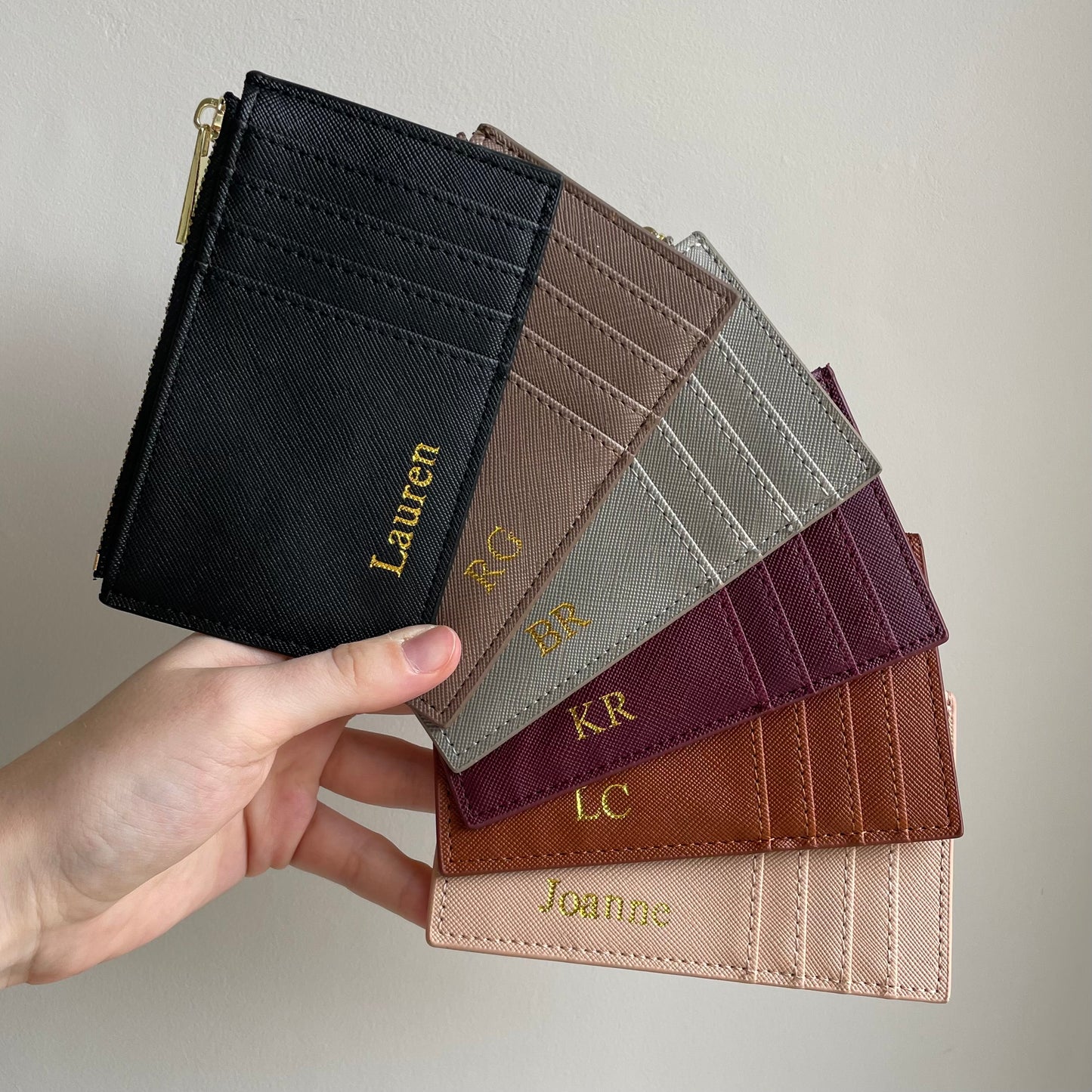 Personalised Embossed Saffiano Leather Card Holder Wallet Purse