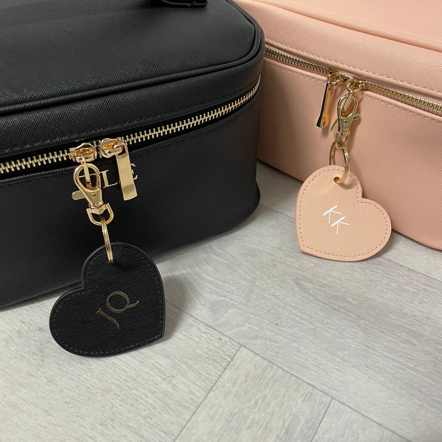 Personalised Saffiano Leather Heart key chains key rings