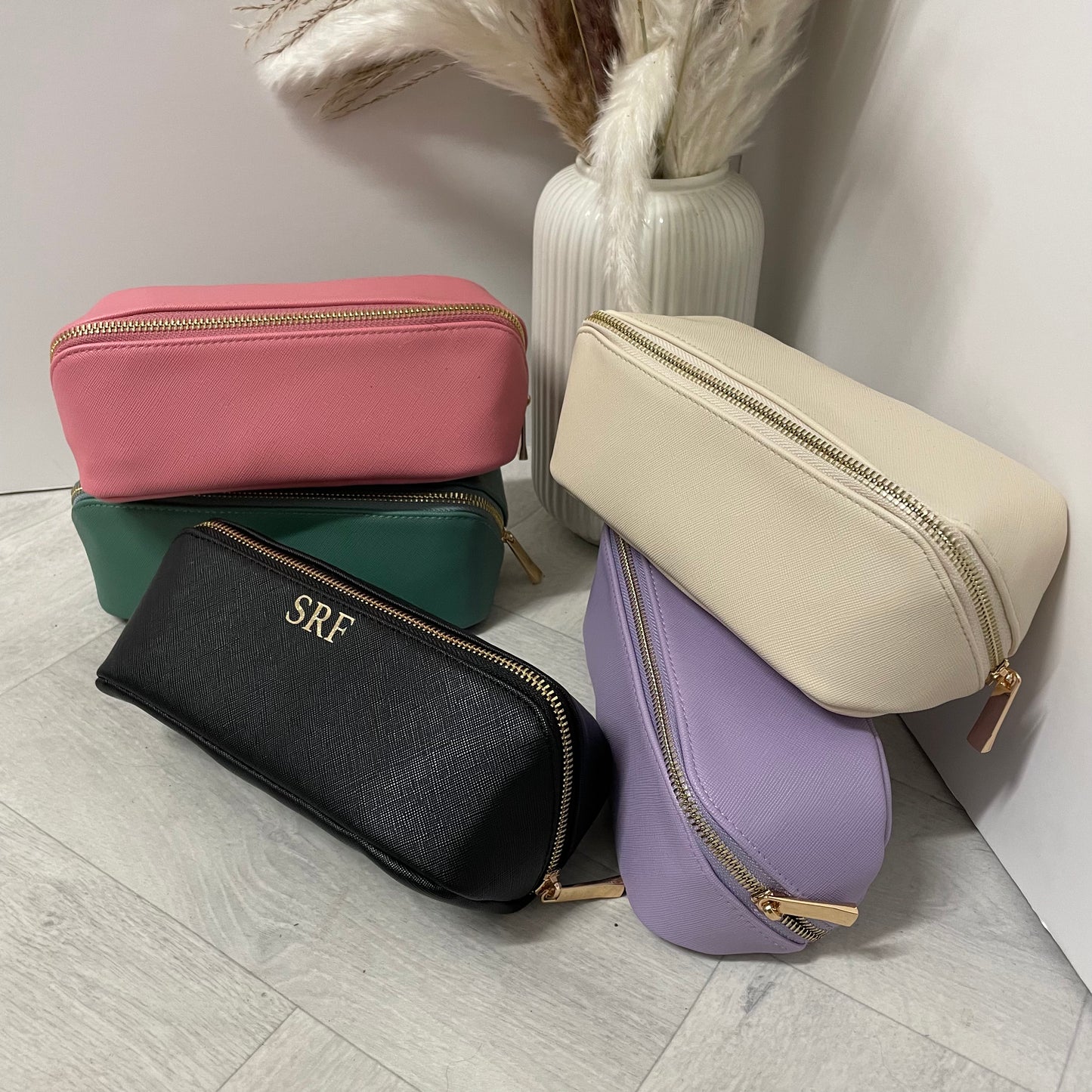 Personalised Small Saffiano Leather Zip Around Makeup Pencil Case