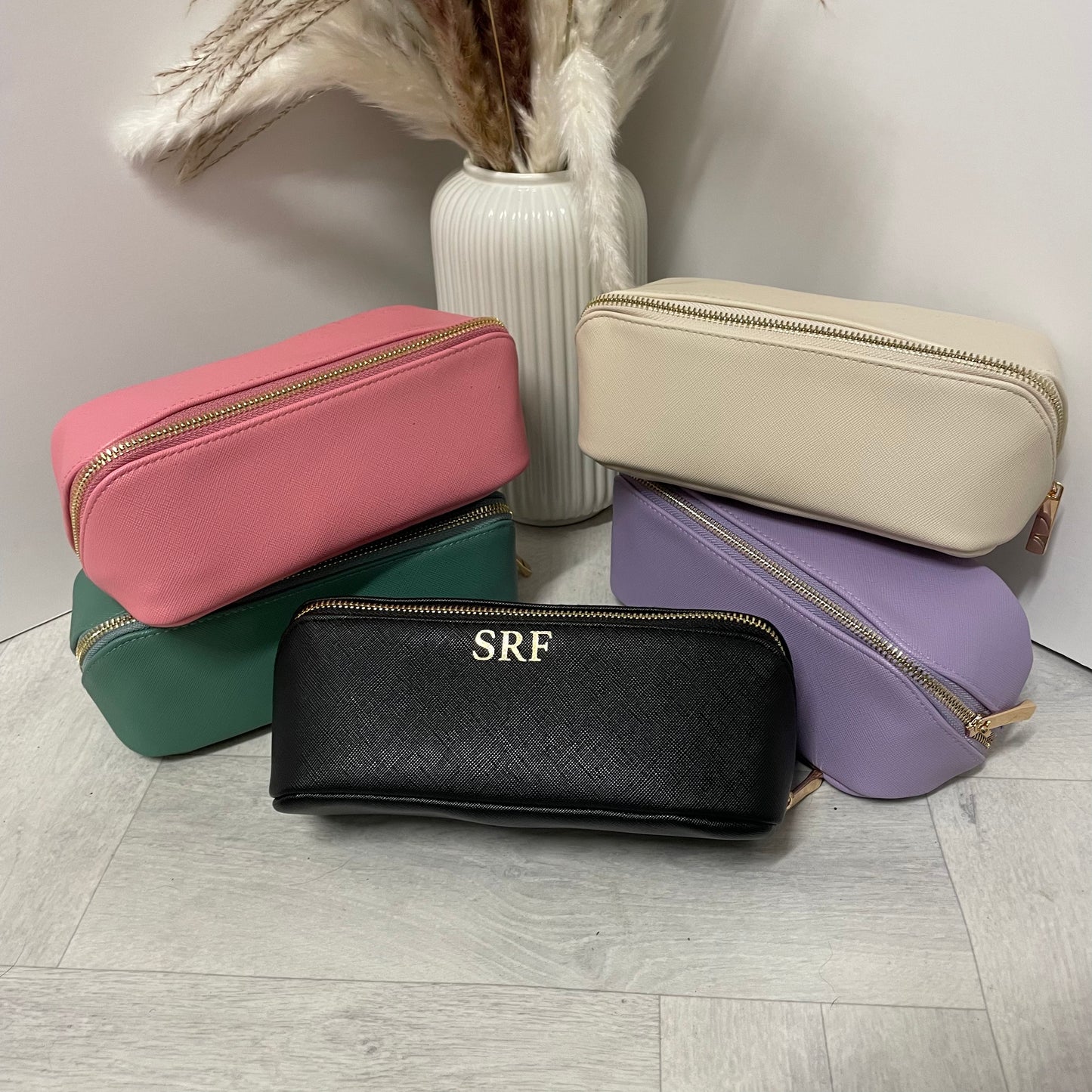 Personalised Small Saffiano Leather Zip Around Makeup Pencil Case