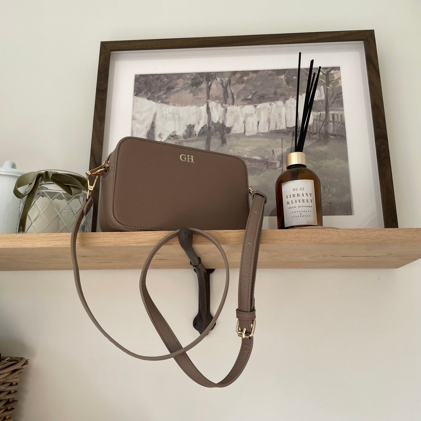 Personalised Embossed Saffiano Leather Box Camera Cross Body Bag