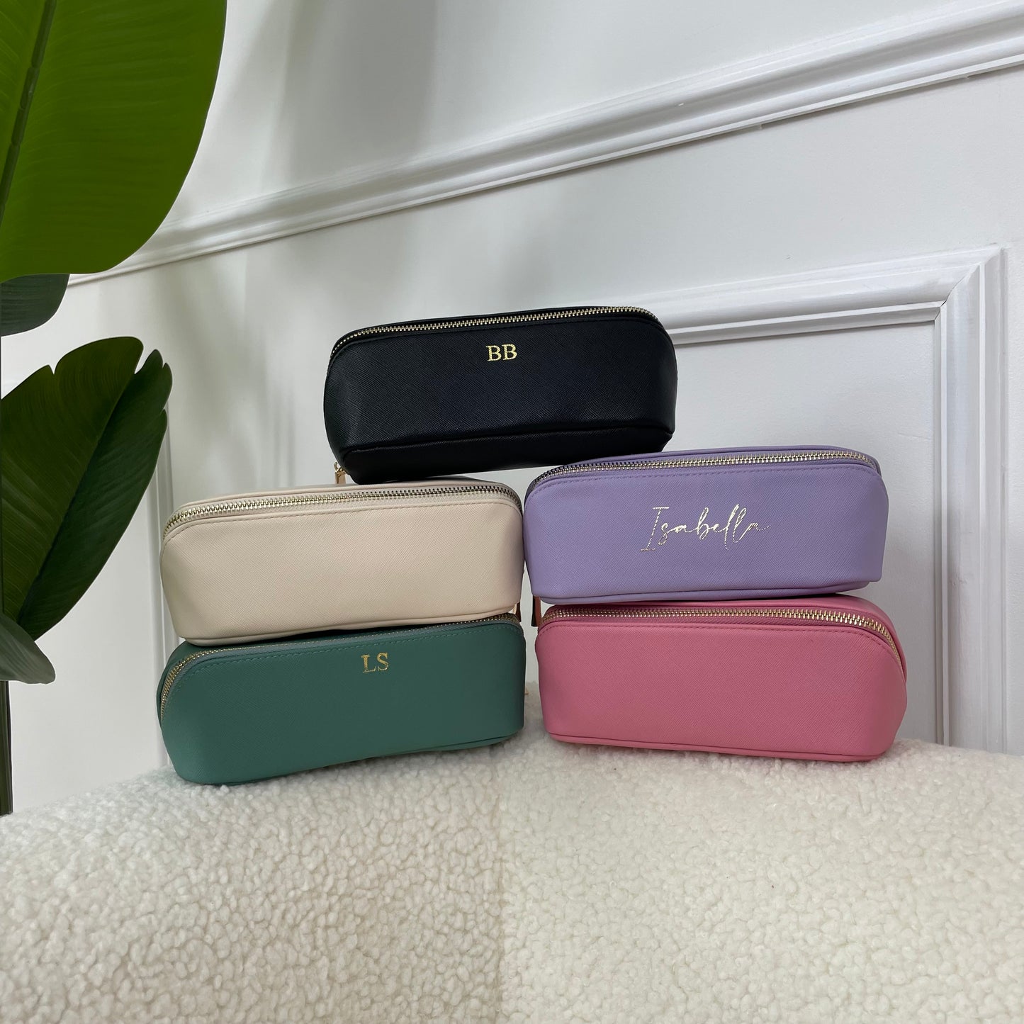 Personalised Small Saffiano Leather Zip Around Makeup Pencil Case