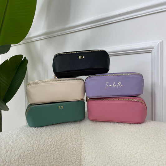 Personalised Small Saffiano Leather Zip Around Makeup Pencil Case