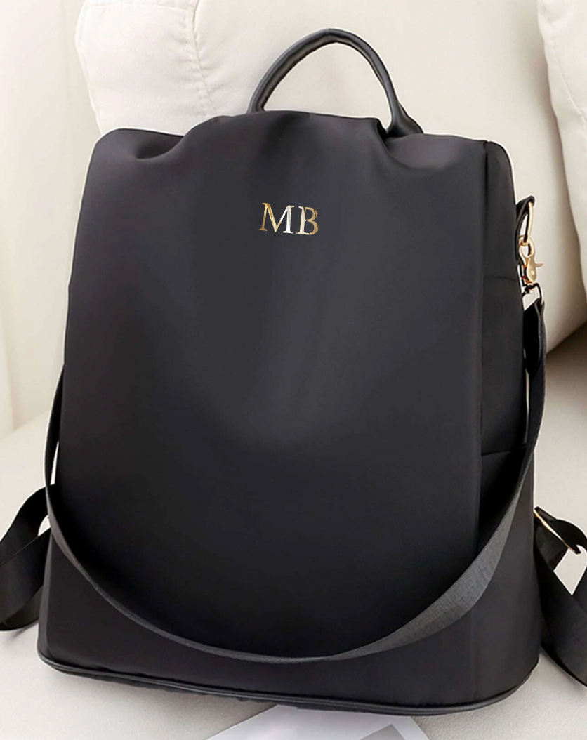 Personalised Black Nylon Backpack