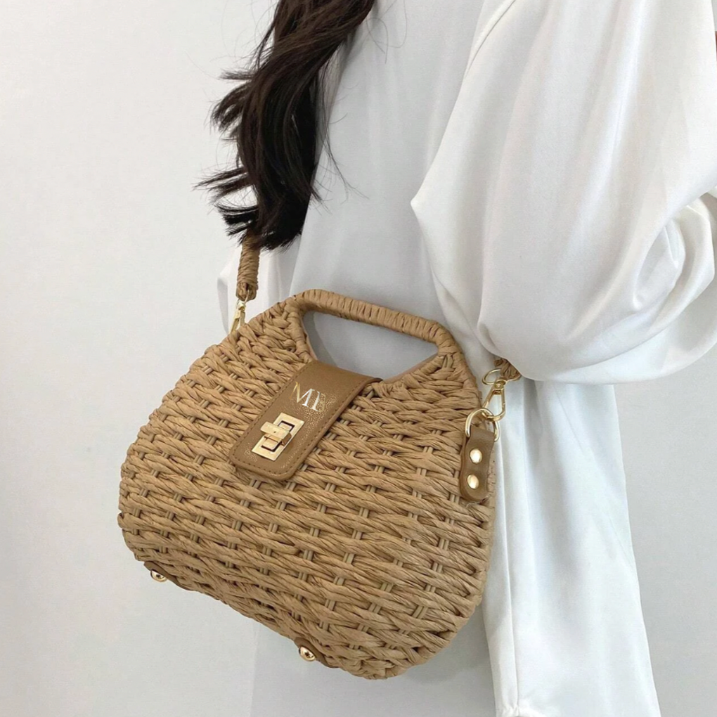 Personalised MAYA Wicker Woven Shoulder Cross Bag