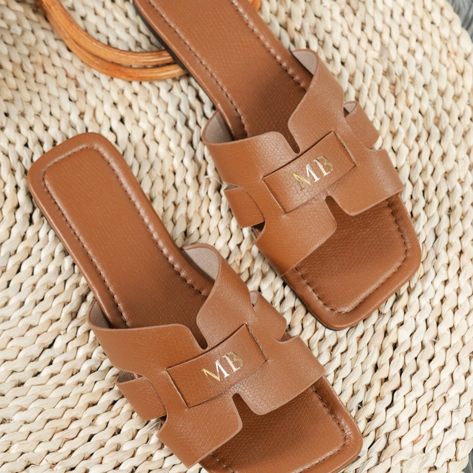 Personalised Faux Leather Cut Out Summer Sliders Sandals