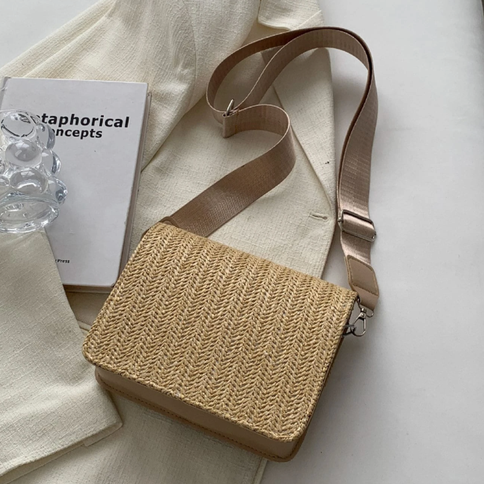 Personalised Mini MICHELLE Straw Cross Body Bag