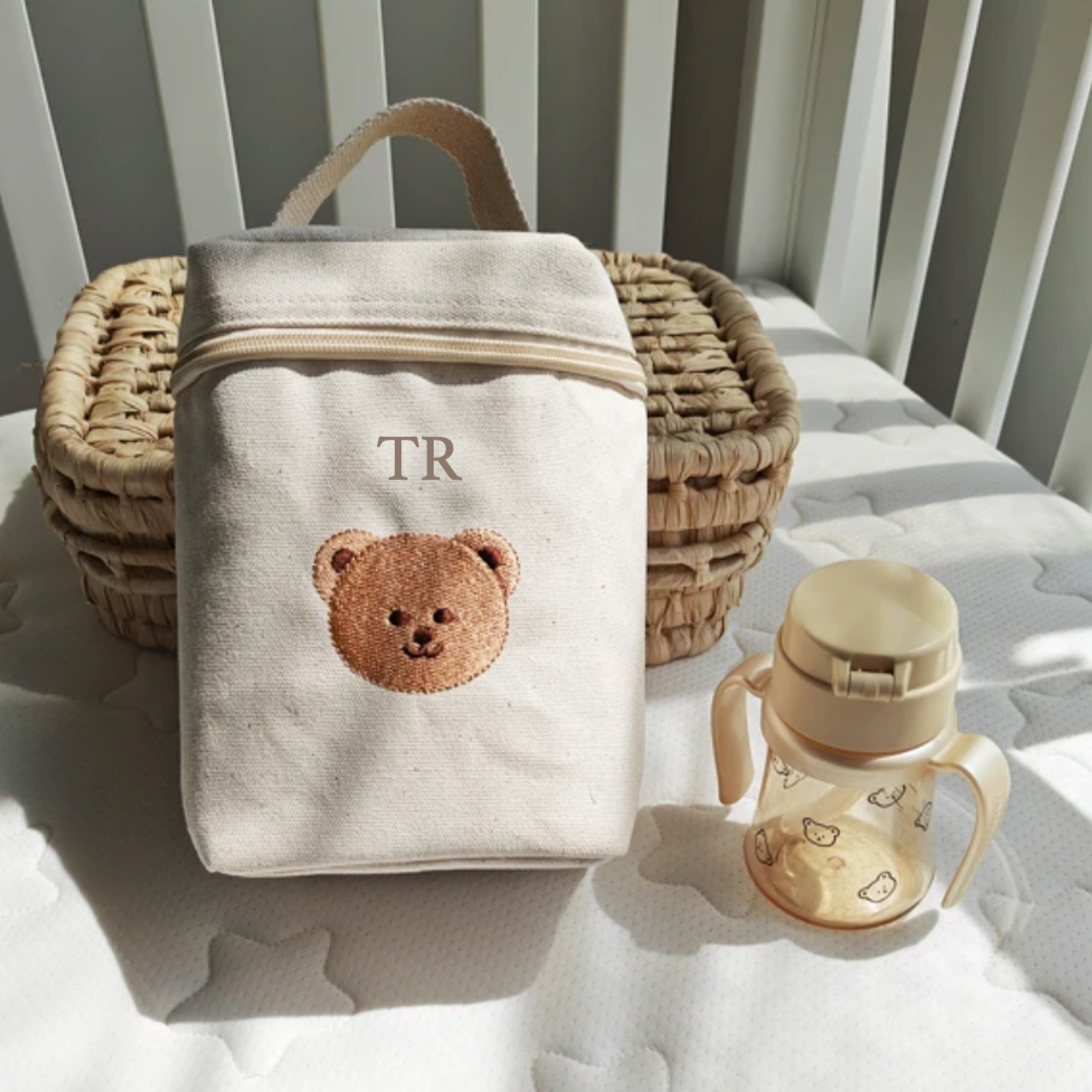Personalised Childrens Teddy Bear Face Bottle Bag Organiser