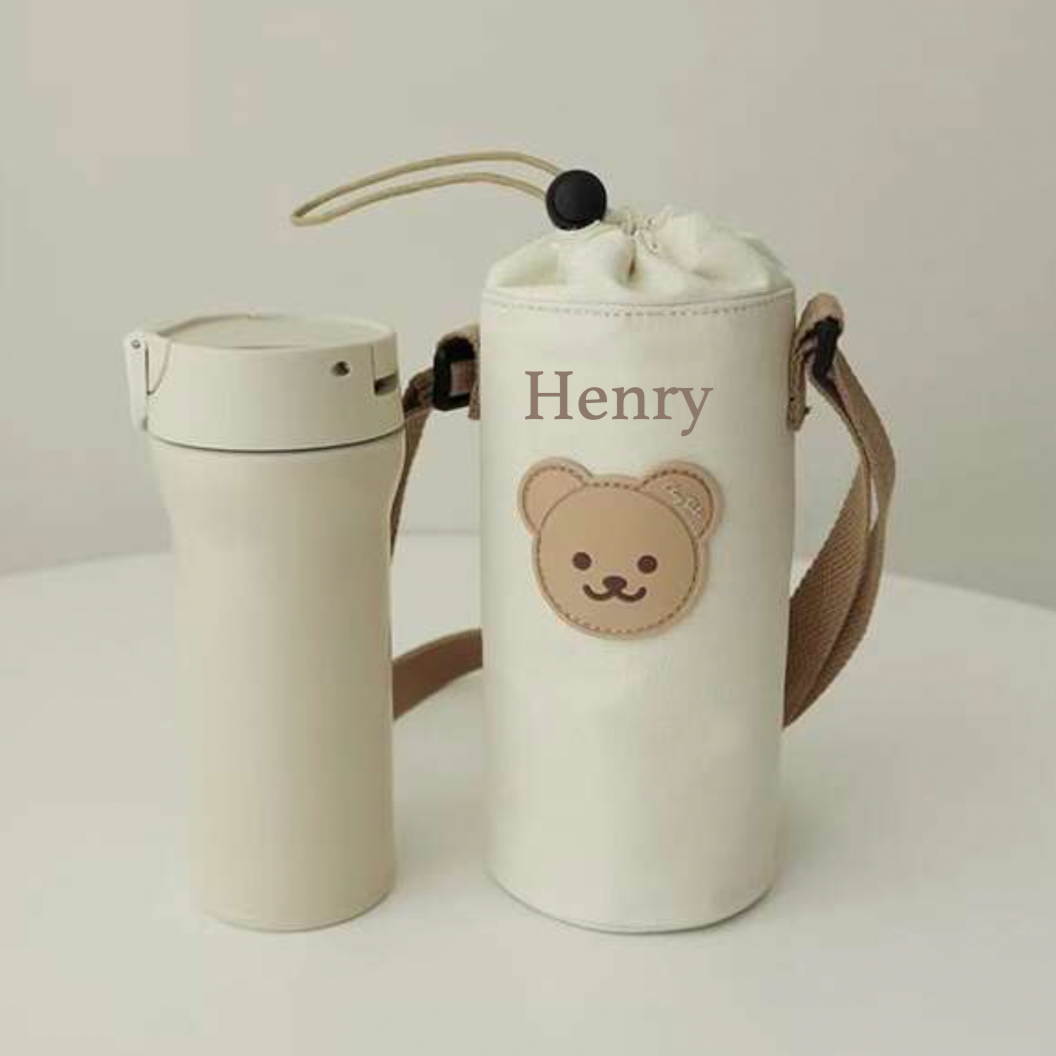 Personalised Teddy Bear Baby Bottle Holder Water Bottle Carry Case