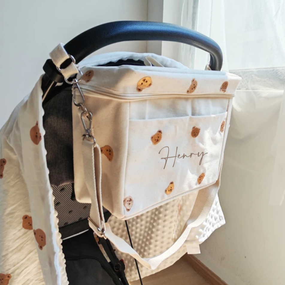 Personalised Teddy Bear Box Stroller Buggy Organiser Baby Bag
