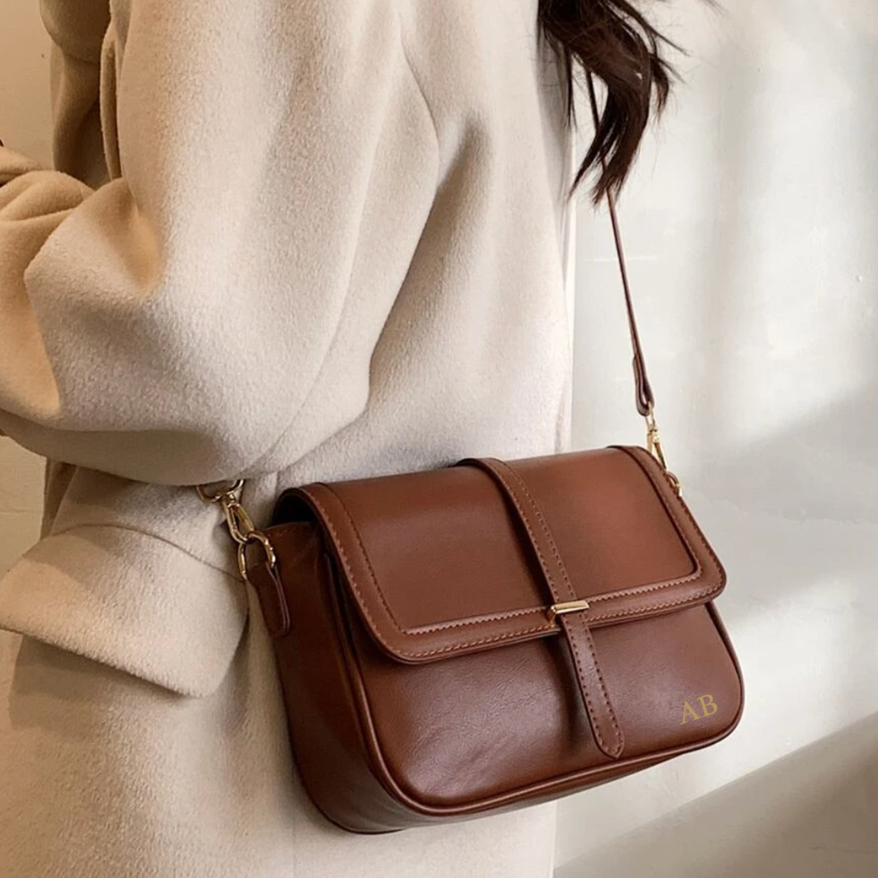 Personalised Embossed Soft Faux Leather Satchel Cross Body Bag