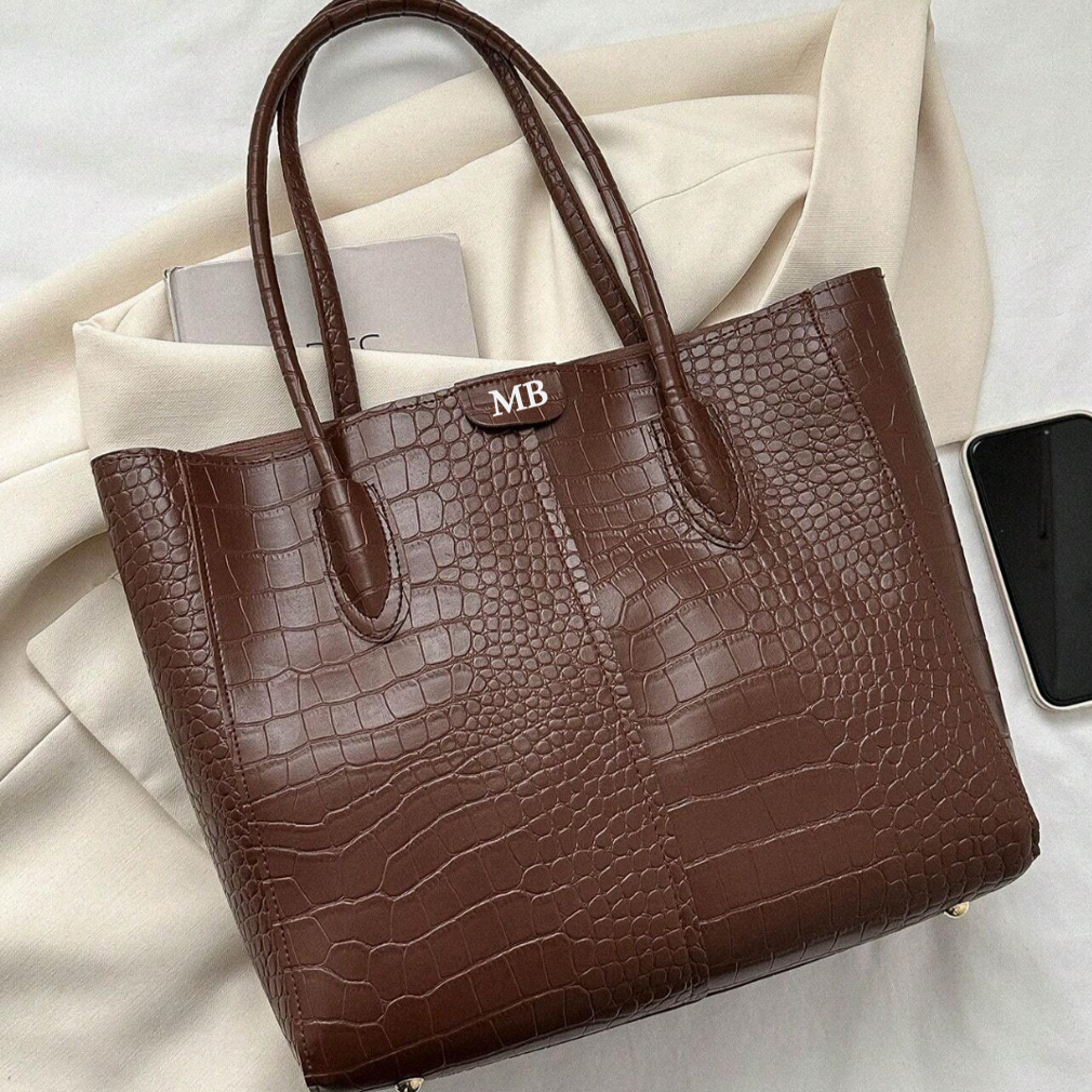 Personalised Faux Croc Leather Shoulder Tote Bag
