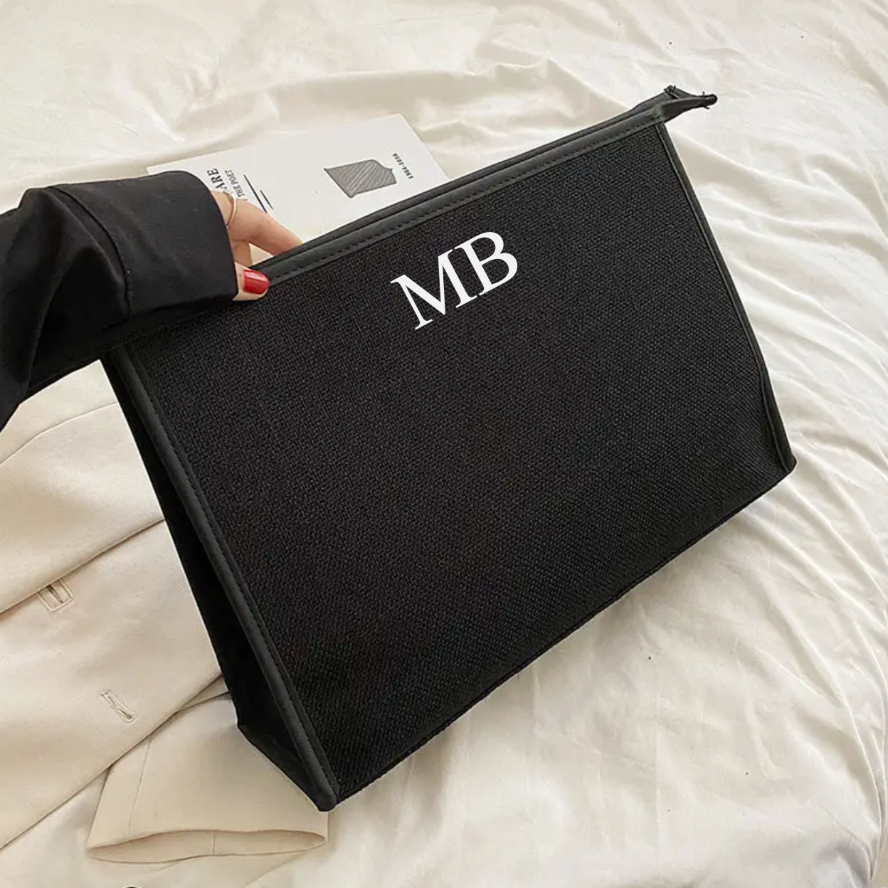 Personalised Canvas Zip Large Document Holder Laptop Case Clutch