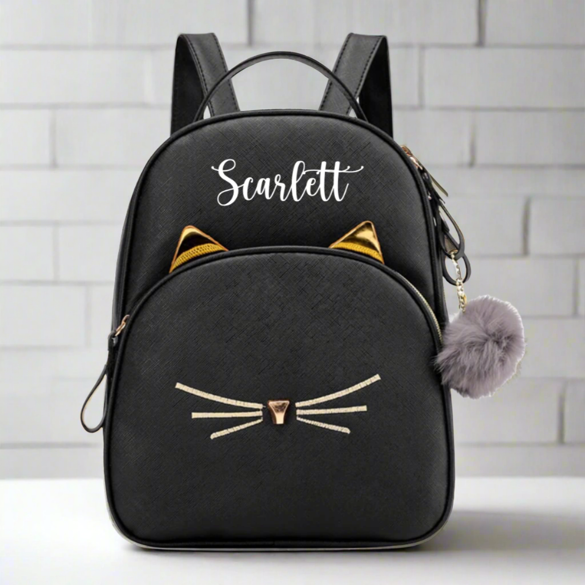 Personalised Childrens Black Cat Backpack