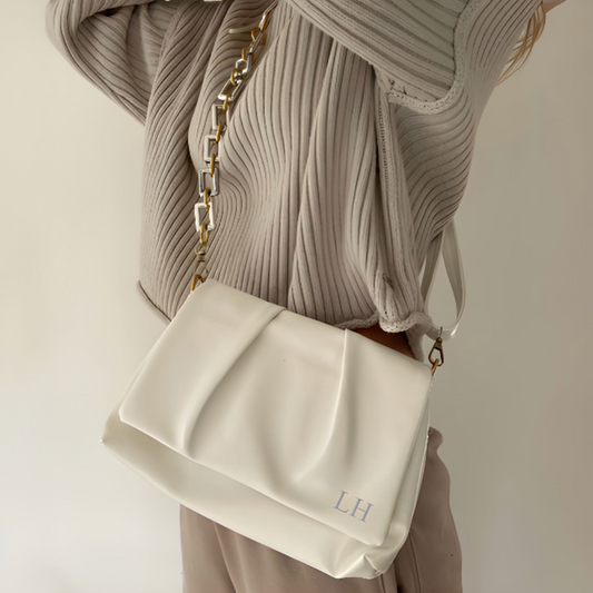 Personalised LISA Faux Leather Ruched Chain Cross Body Bag