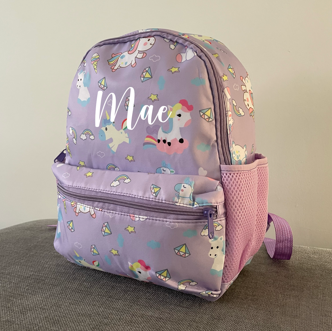 Personalised Childrens Girls Lilac Unicorn Backpack