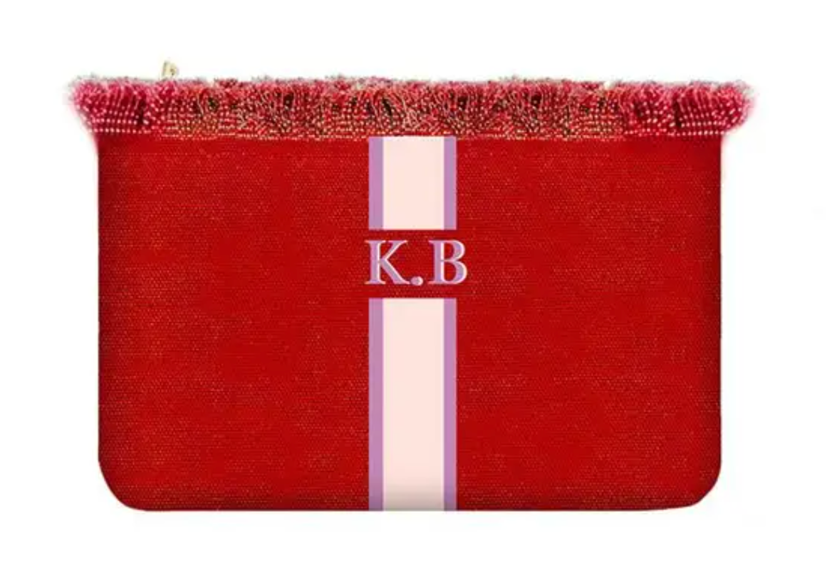 Personalised ANNIE Stripe Fringe Pouch Clutch Bag