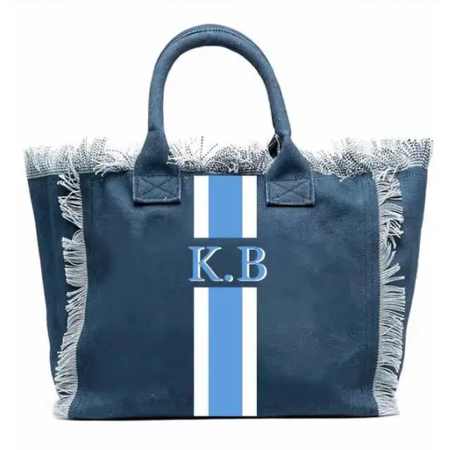 Personalised ANNIE Stripe Fringe Shoulder Tote Beach Bag