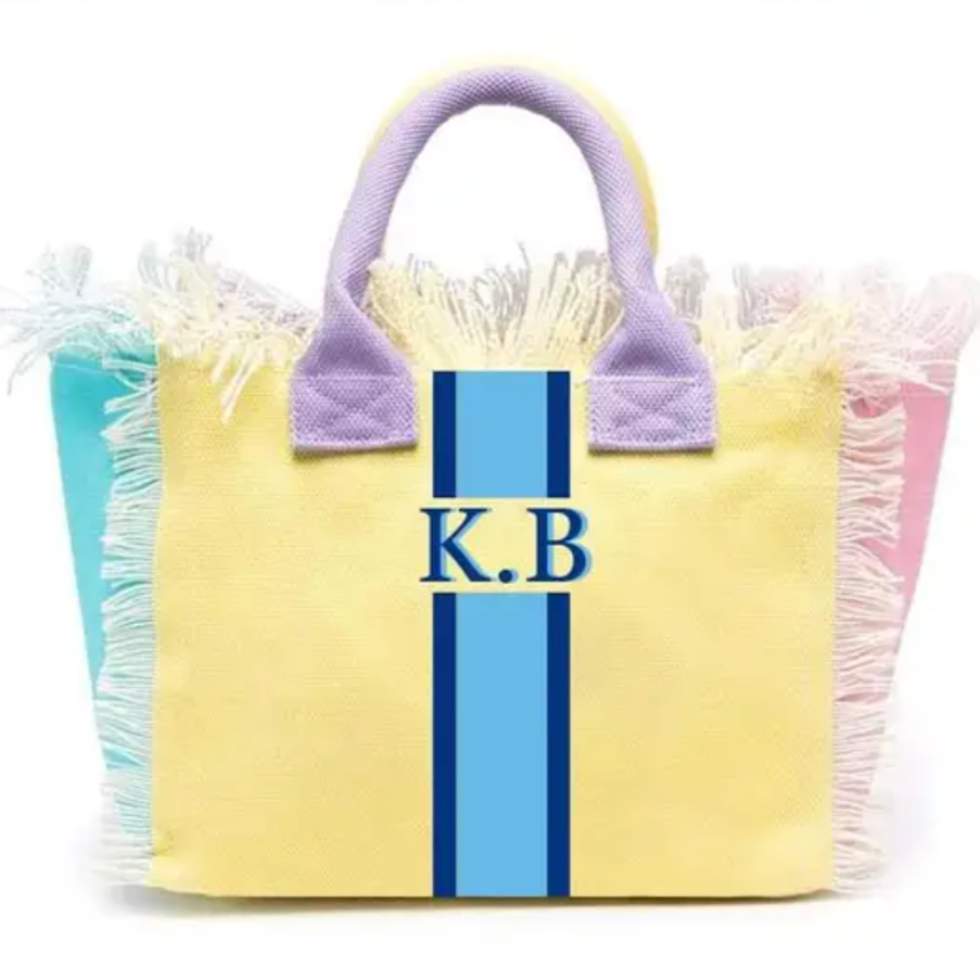 Personalised ANNIE Stripe Fringe Shoulder Tote Beach Bag