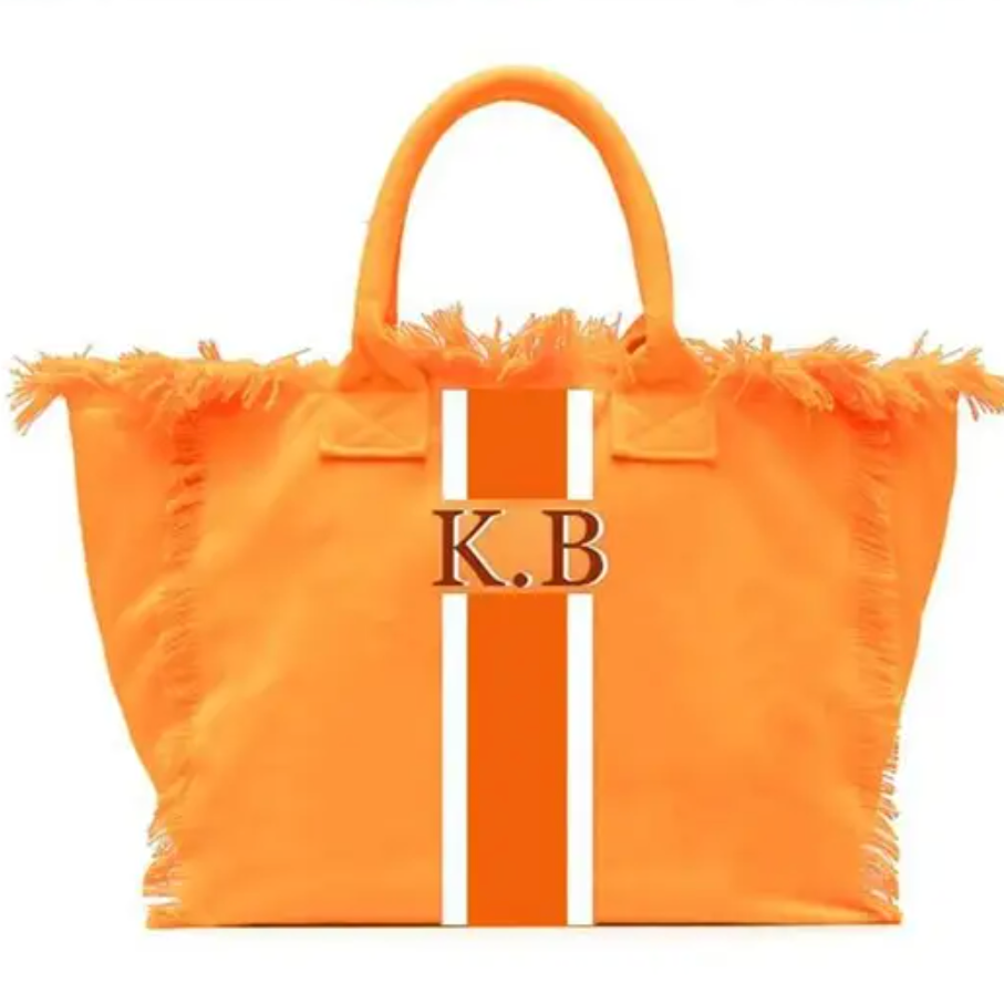 Personalised ANNIE Stripe Fringe Shoulder Tote Beach Bag