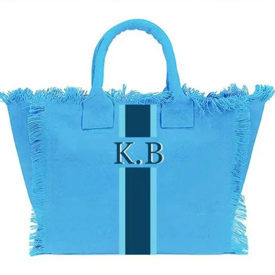 Personalised ANNIE Stripe Fringe Shoulder Tote Beach Bag