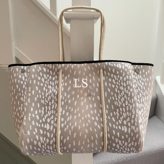 Personalised Nude Speckled Neoprene Patch Tote Bag & Pouch