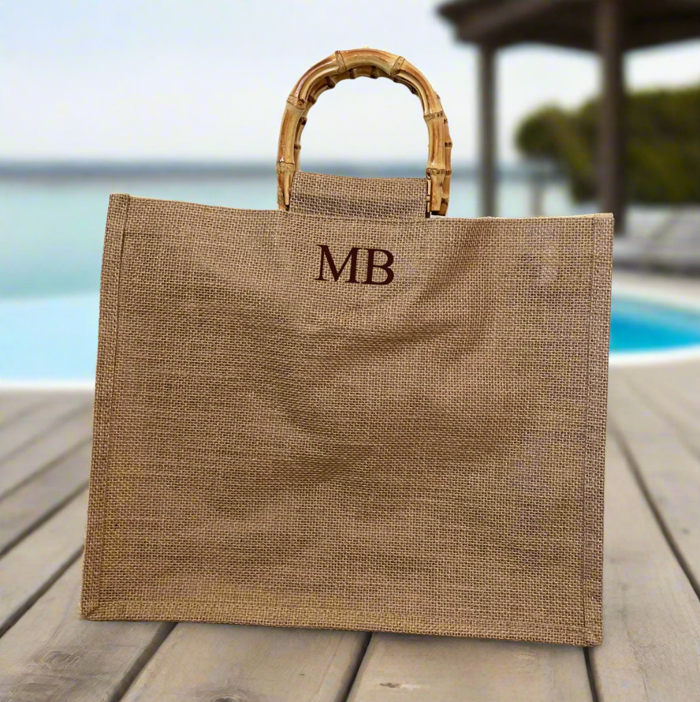 Bamboo Handle Jute Tote Bag