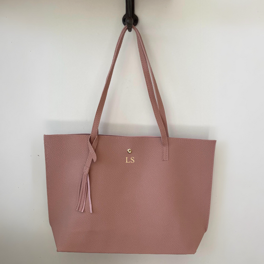 Personalised Embossed Pink Textured Faux Leather Tote Bag