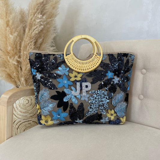 Personalised Sequin Straw Patch Tote Bag