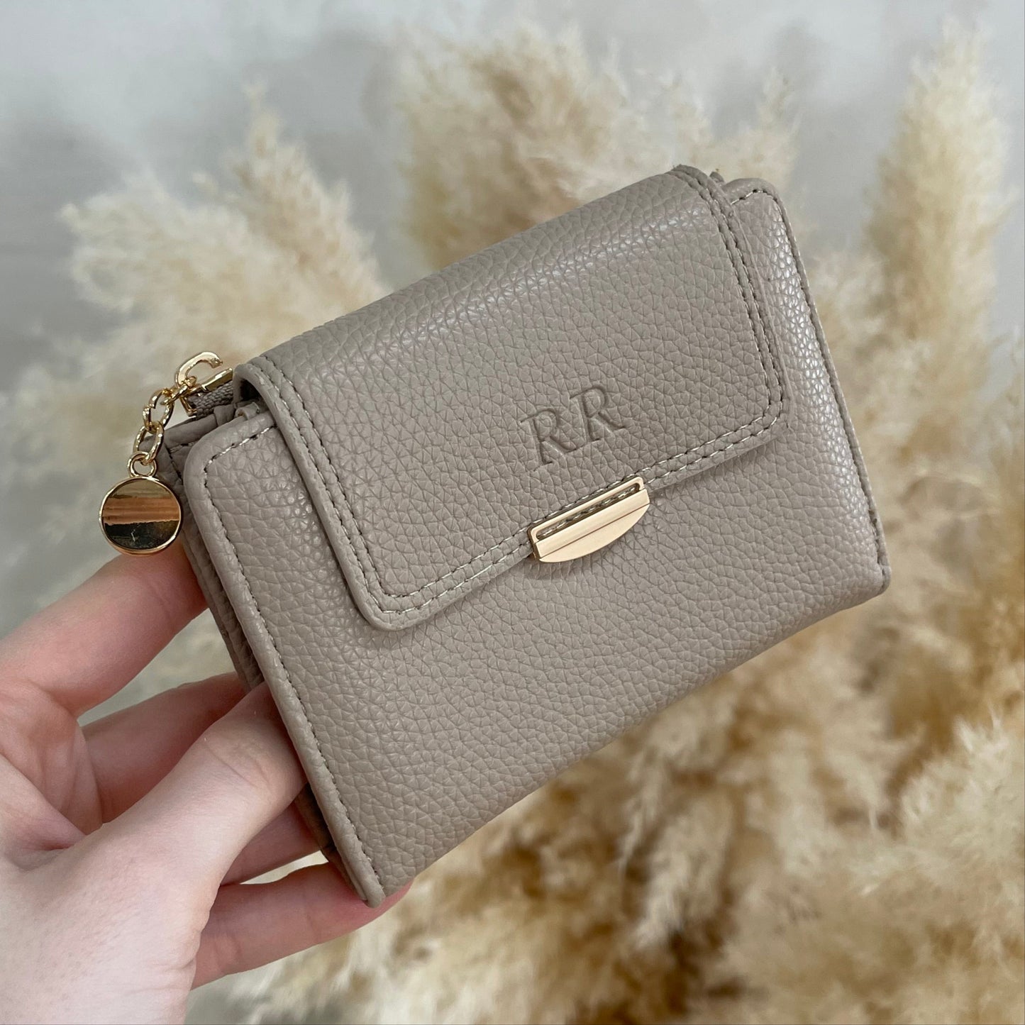 Personalised Rhona Small Textured Faux Leather Zip Coin Purse Wallet