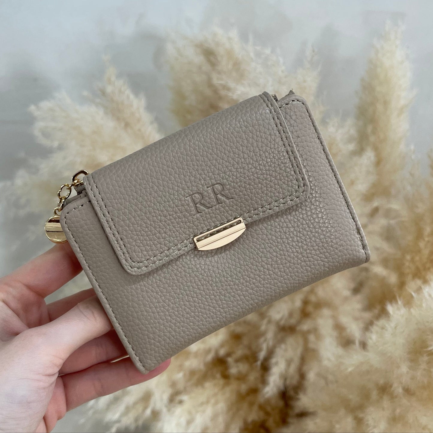 Personalised Rhona Small Textured Faux Leather Zip Coin Purse Wallet