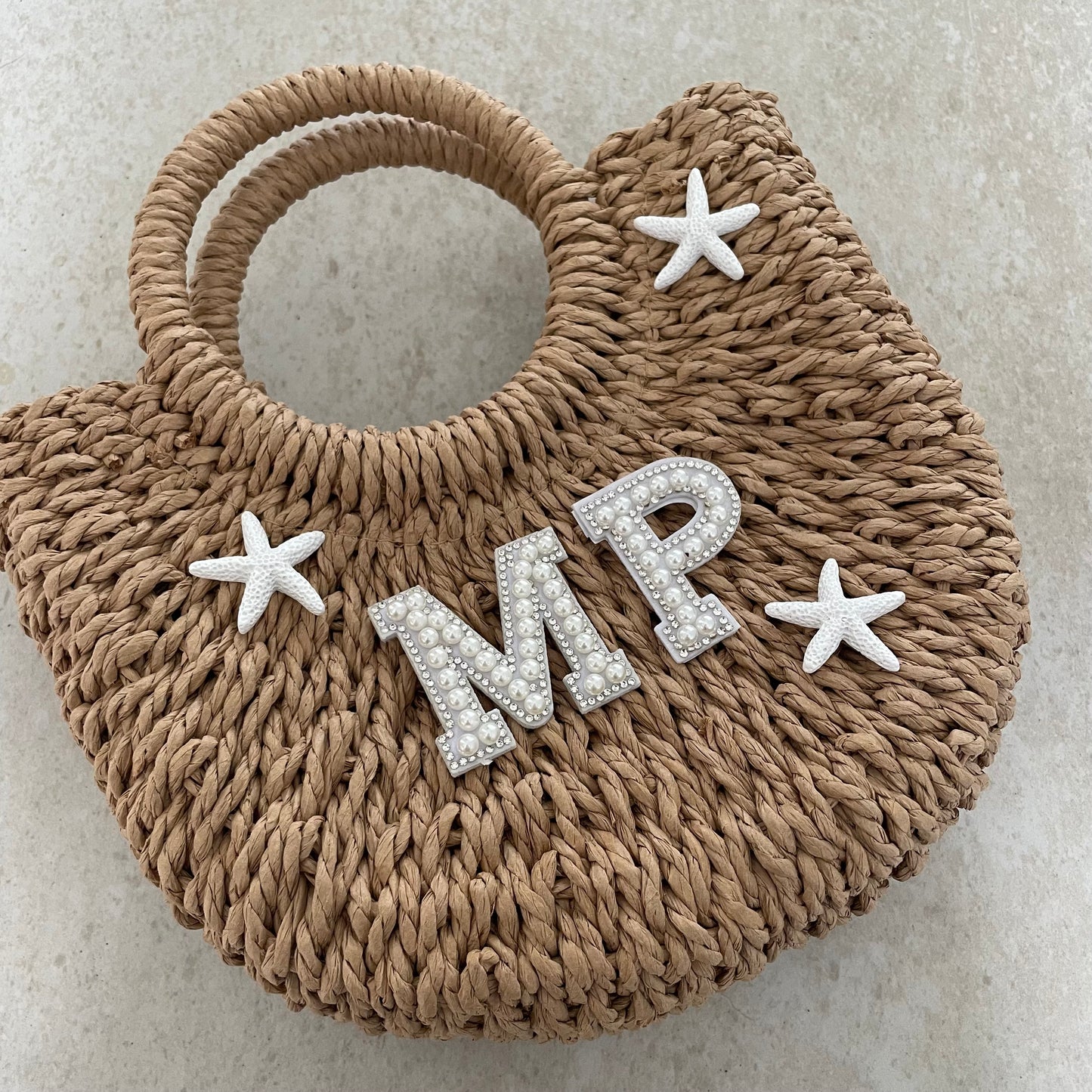 Personalised ADA White Starfish Straw Basket Bag