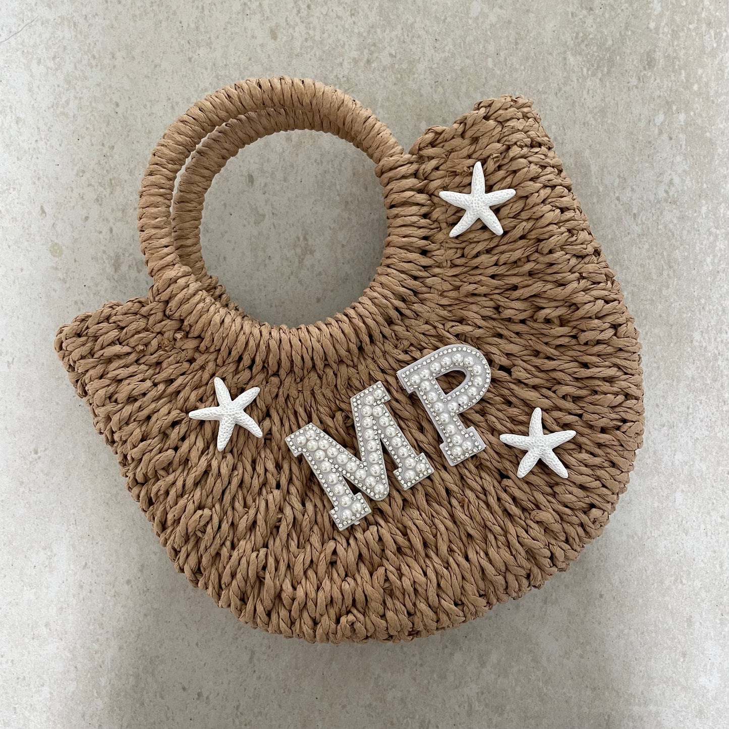 Personalised ADA White Starfish Straw Basket Bag