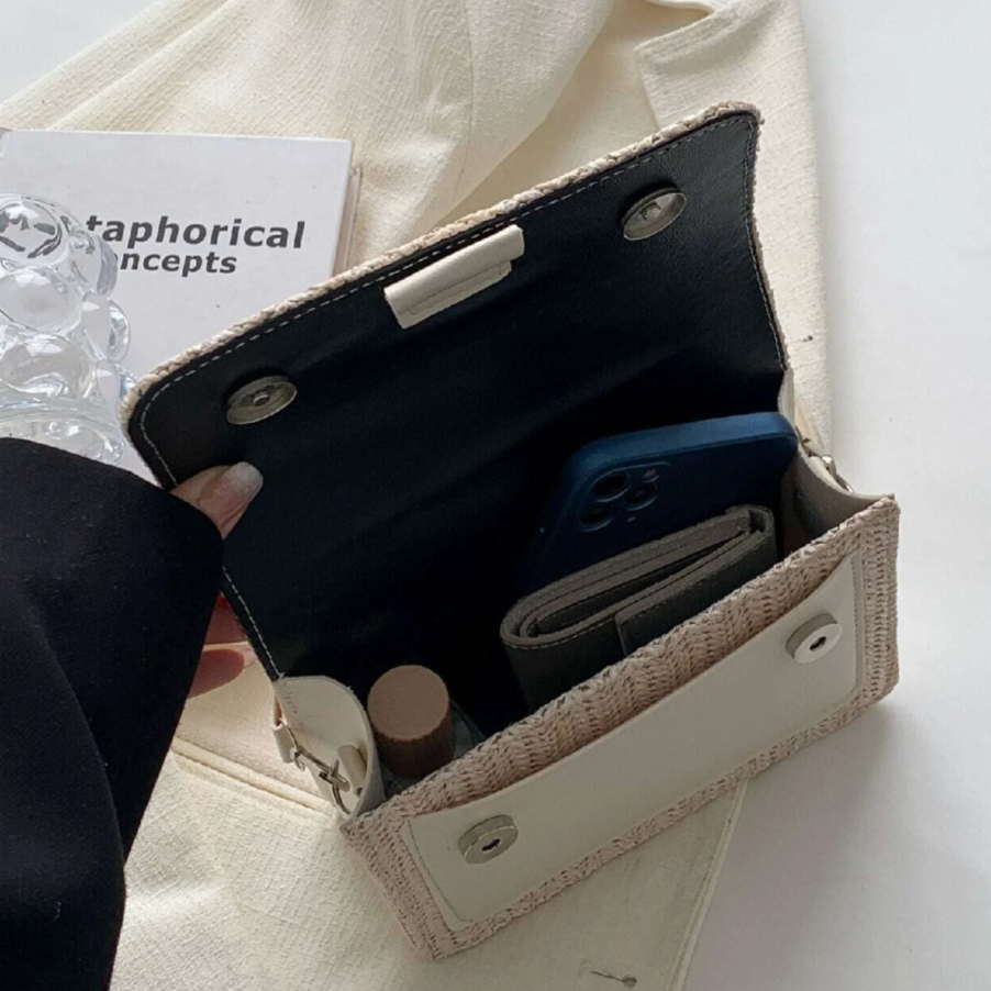 Personalised Mini MICHELLE Straw Cross Body Bag