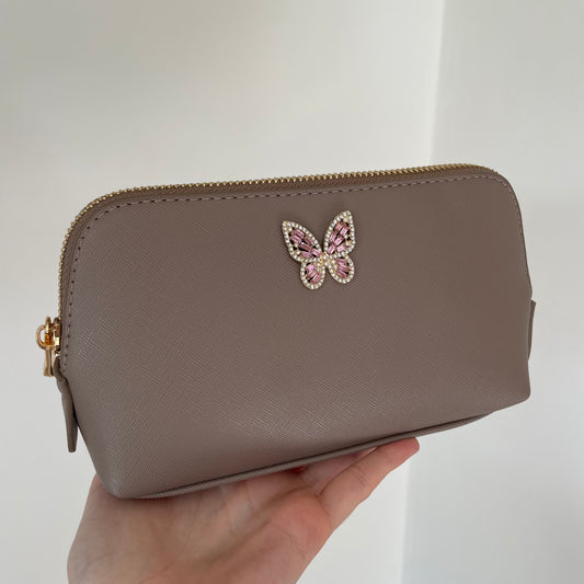 Saffiano Leather Embellished Cosmetic Bag