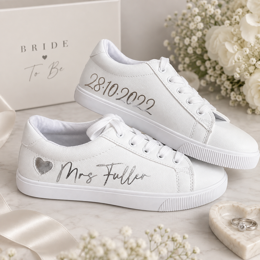 Personalised White Heart Lace Up Trainers
