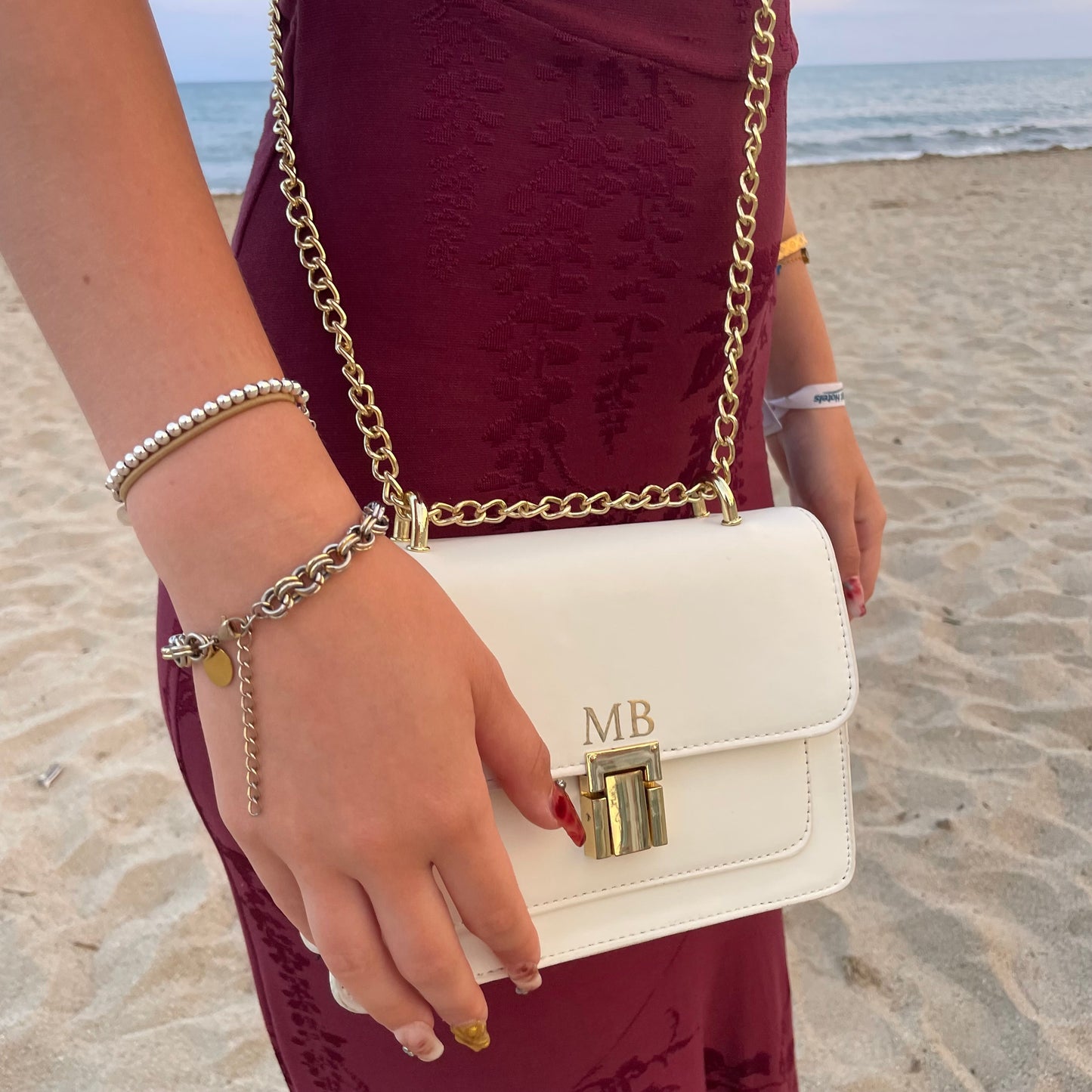 Personalised Embossed White Faux Leather Chain Shoulder Cross Body Bag